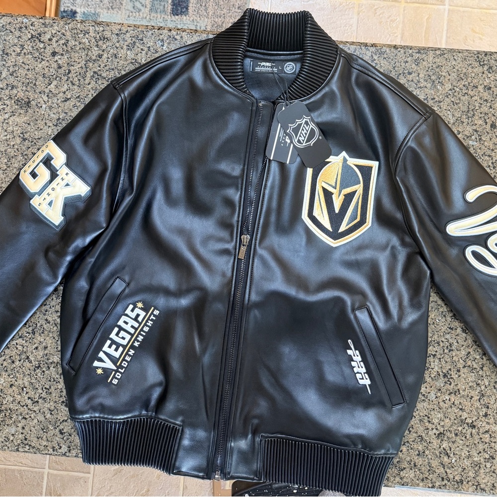 NHL Vegas Golden Knights Black and Gold Faux Leather Jacket - Picture 1 of 6